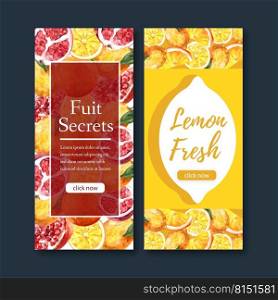 Flyer design with Fruits themed , creative lemon and ruby vector illustration template.