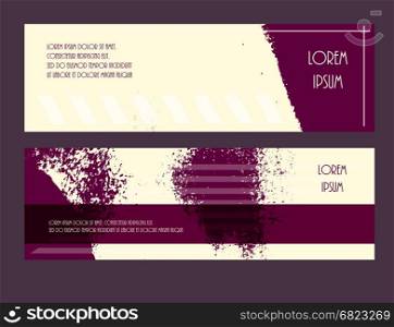 Flyer grunge style texture purple yellow set. Abstract brochure headpage templates. Promotion booklet vector illustration. horizontal cover leaflet collection.