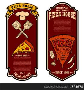 flyer of pizzeria. Design elements for logo, label, sign, badge, poster.Vector illustration