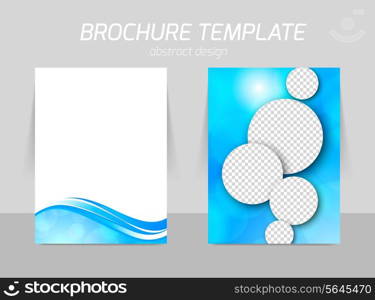 Flyer template back and front design with blue wave and circles