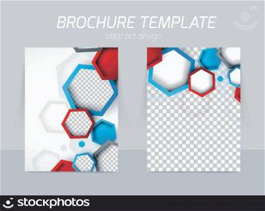 Flyer template back and front design with colorful hexagons