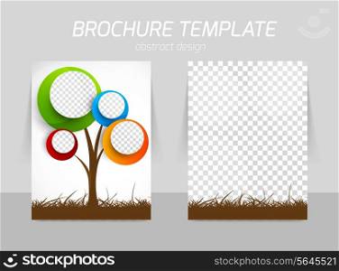 Flyer template back and front design with grass and circles tree