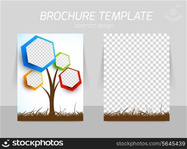 Flyer template back and front design with hexagons tree