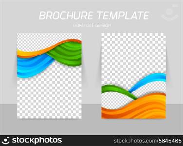 Flyer template back and front design with orange blue green waves