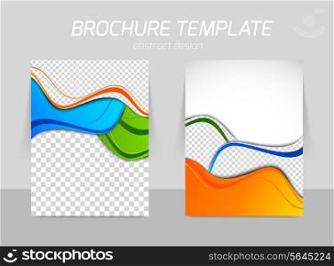 Flyer template back and front design with orange green blue wave lines
