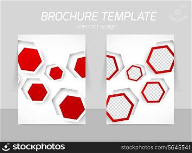 Flyer template back and front design with red hexagons