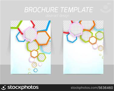 Flyer template design back and front with colorful hexagons