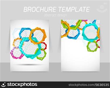 Flyer template design back and front with colorful hexagons