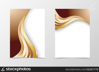 Flyer template design. Flyer template design with gold waves. Abstract flyer template vector illustration. Flyer chocolate template in wavy style