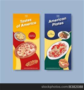 Flyer template with American foods concept,watercolor style

