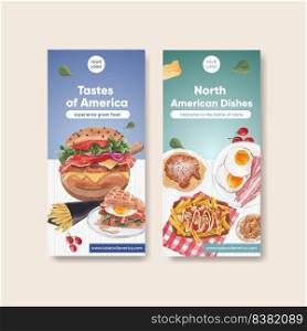 Flyer template with American foods concept,watercolor style 