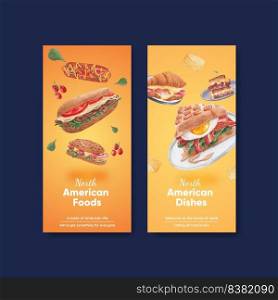 Flyer template with American foods concept,watercolor style 