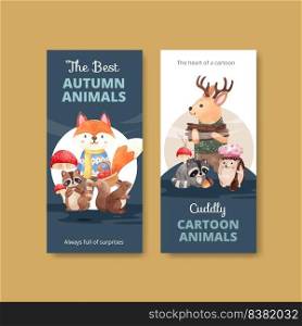 Flyer template with autumn animal concept,watercolor style 
