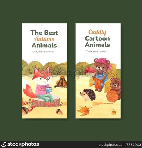 Flyer template with autumn animal concept,watercolor style
