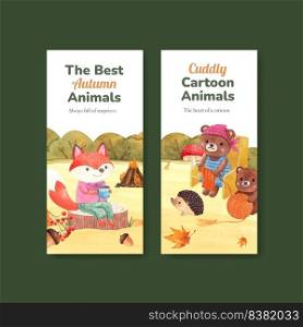 Flyer template with autumn animal concept,watercolor style
