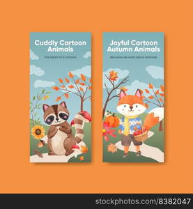 Flyer template with autumn animal concept,watercolor style
