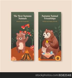 Flyer template with autumn animal concept,watercolor style 