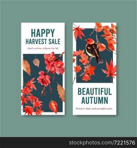 Flyer template with autumn forest and animals concept design for brochure and leaflet watercolor vector Illustrations.