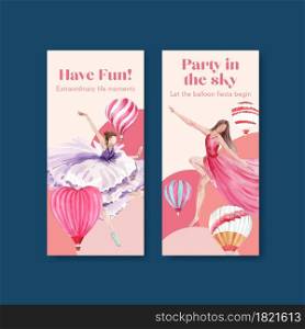 Flyer template with balloon fiesta concept design for brochure and leaflet watercolor vector illustration