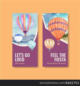 Flyer template with balloon fiesta concept design for brochure and leaflet watercolor vector illustration
