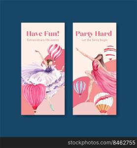 Flyer template with balloon fiesta concept design for brochure and leaflet watercolor vector illustration 