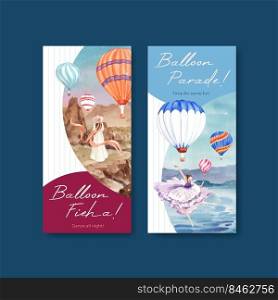Flyer template with balloon fiesta concept design for brochure and leaflet watercolor vector illustration 