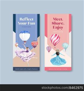 Flyer template with balloon fiesta concept design for brochure and leaflet watercolor vector illustration

