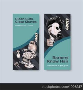 Flyer template with barber concept design for brochure and leaflet watercolor vector illustration.