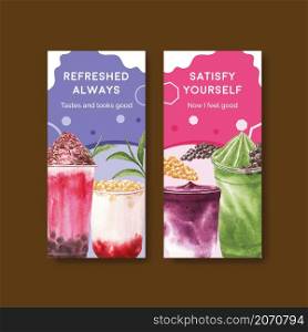Flyer template with bubble milk tea concept design for brochure and leaflet watercolor vector illustration