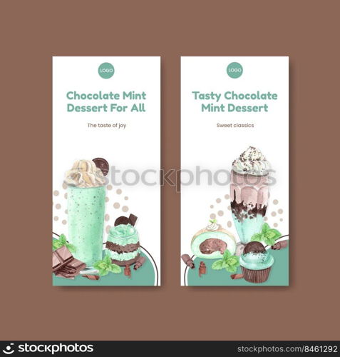 Flyer template with chocolate mint dessert concept,watercolor style 