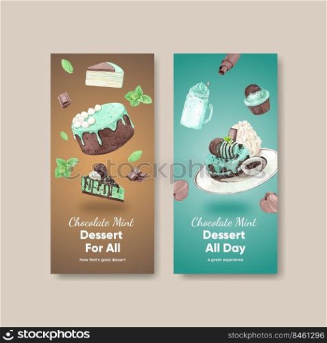 Flyer template with chocolate mint dessert concept,watercolor style 