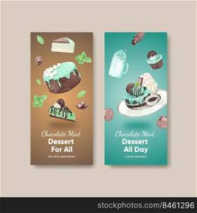 Flyer template with chocolate mint dessert concept,watercolor style 