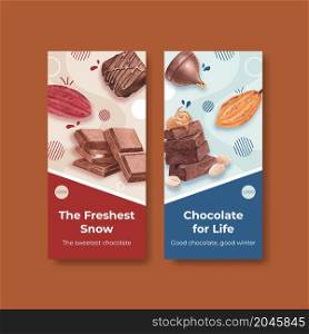 Flyer template with chocolate winter concept design for brochure and leaflet watercolor vector illustration