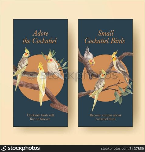 Flyer template with cockatiel bird concept,watercolor style
