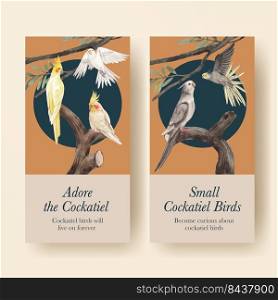 Flyer template with cockatiel bird concept,watercolor style
