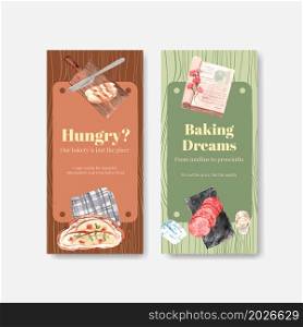 Flyer template with European picnic concept design for brochure and advertise watercolor vector illustration.