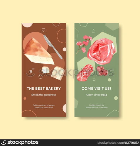 Flyer template with European picnic concept design for brochure and advertise watercolor vector illustration. 