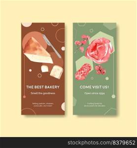 Flyer template with European picnic concept design for brochure and advertise watercolor vector illustration. 
