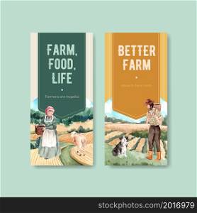 Flyer template with farm organic concept design for brochure and leaflet watercolor vector illustration.