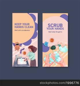 Flyer template with global handwashing day concept design for brochure and leaflet watercolor vector
