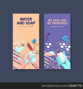 Flyer template with global handwashing day concept design for brochure and leaflet watercolor vector