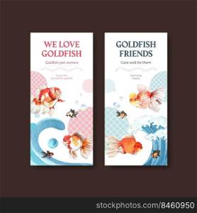Flyer template with gold fish concept,watercolor style. 