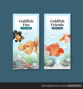 Flyer template with gold fish concept,watercolor style. 
