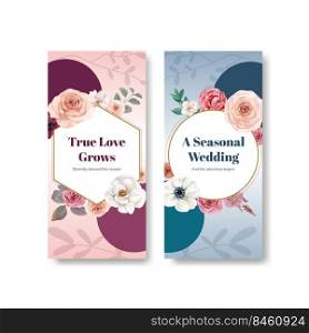 Flyer template with green wine wedding concept,watercolor style 