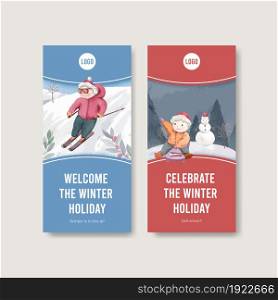 Flyer template with happy winter concept,watercolor style