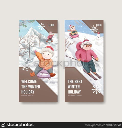 Flyer template with happy winter concept,watercolor style 