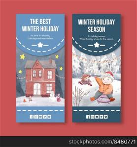 Flyer template with happy winter concept,watercolor style 