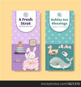 Flyer template with hello baby concept ,watercolor style