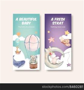 Flyer template with hello baby concept ,watercolor style 