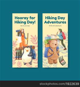 Flyer template with hiking concept,watercolor style